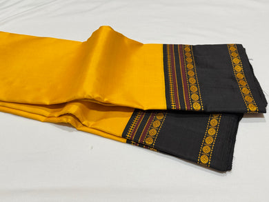 Yellow with Black Handwoven Zariless Pure Korvai Kanjivaram Silk Saree with doublepet borders with rudrakshas woven beauty