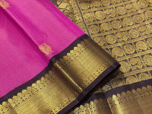 Deep Pink with Dark Brown Vairaoosi Korvai with Buttas Handwoven Pure Jari Kanjivaram Silk Saree Beauty