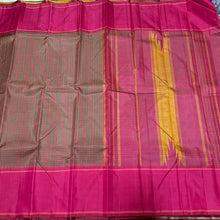 Vintage Inspired Multichecks Podikattam with Arakku Pallu Blouse with Striped Blouse Handwoven Pure Zariless Kanchipuram Silk Saree