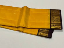Yellow with Coffee Brown Buttas Korvai Handwoven Pure Kanjivaram Silk Saree Beauty