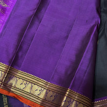 Stunning Black with Purple Handwoven Pure Jari Kanjivaram Silk Saree with Buttas woven body rich borders beautiful pallu and contrast woven blouse
