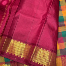 Palum Pazhamum Checks with Arakku  mayilkan borders classic seer rich pallu and contrast woven blouse