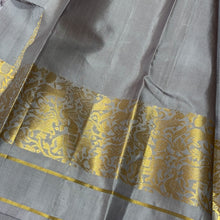 Sahana- Grey with Gold Handwoven Pure Kanjivaram Silk with Vanasingaram Woven Borders rich vanasingaram woven pallu and self colored blouse