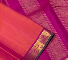 Nayaki- Gorgeous Orange with Pink Handwoven Pure Jari Kanjivaram Silknwith Green selvedges beautiful rich seer pallu and contrast woven pink blouse