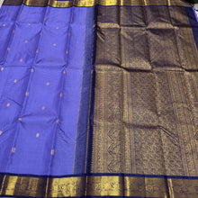 Vaibhogam- Vintage Recreation-  Lavendar with Navy Blue Handwoven Pure 2g Jari Korvai Vairaoosi with Buttas Kanjivaram Silk with beautiful borders rich  pallu and contrast woven vairaoosi blouse