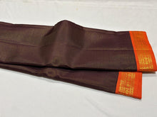 Coffee Brown with Burnt Orange Vairaoosi Korvai Handwoven Pure Jari Kanjivaram Silk Saree Small borders beauty