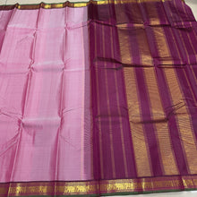 Nayaki- Gorgeous Lotus Pink with Dark magenta Small borders Handwoven Pure Jari Kanjivaram Silk with small borders rich pallu and contrast woven blouse