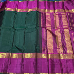 Deep Bottle Green with Dark Magenta Handwoven Pure Jari Kanjivaram Silk Saree with Broad Borders beauty