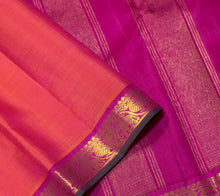 Nayaki- Gorgeous Orange Pink with Pink Handwoven Pure Jari Kanjivaram Silk with beautiful small borders with green selvedges rich pallu and contrast woven blouse