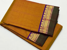 Golden Sampanga with Purple Handwoven Pure Kanjivaram Silk Saree with spaced borders beauty