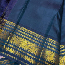 Vaibhogam- Beautiful Palum Pazhamum Jari Checks in pastel palette of colors in Handwoven Pure Zari Korvai Kanjivaram Silk with rich jari checks body with Deep sapphire blue borders intricate and beautifully woven with rich pallu and contrast blouse