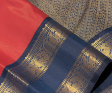 Vaibhogam- Gorgeous Red with Deep Saphire Blue Vairaoosi Handwoven Pure 2g Jari Korvai Kanjivaram Silk with beautiful doublepet borders rich pallu and contrast woven beautiful blouse beauty