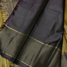 Sahana- Gorgeous Bronze Gold with Blackish Purple Handwoven Pure Jari Kanjivaram Silk with Striped body with rich jarioosi with buttas woven borders beautifully woven pallu and contrast blouse