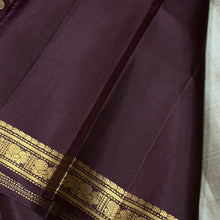 Sahana- Greyish Beige with Deep Brown Buttas with Small Borders Handwoven Pure Kanjivaram Silk with gorgeous pallu and contrast woven blouse