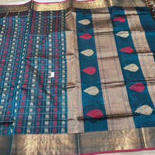 Ramar Blue with Red 1000 Buttas with rich weave Handwoven Premium Kanjivaram Silkcotton Saree Beauty