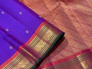 Vadamalli Purple with Double tone Orange with Buttas Handwoven Pure Kanjivaram Silk Saree Beauty