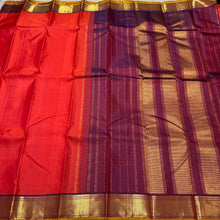 Stunning Bright Orange with Brown Handwoven Pure Jari Kanjivaram Silk Saree with rich bawanchi borders with mustard selvedges contrast pallu and blouse