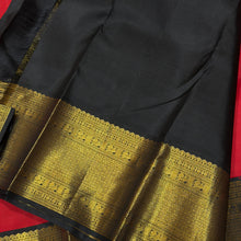 Vaibhogam- Gorgeous Red with Black Pure 2g Jari Korvai with Buttas Handwoven Kanjivaram Silk with beautiful rich borders gorgeous pallu and contrast woven blouse