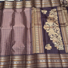 Light Brown with Dark Brown Checks with Sorgavasal Pallu Varisai Borders Handwoven Pure Zariless Kanchipuram Silk Saree Beauty