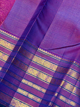 Vaibhogam- Gorgeous Peacock Bluish Green with Purple Handwoven Pure Jari Kanjivaram Silk in Vairaoosi with Buttas woven beautiful body with varisaipet borders rich pallu and contrast purple vairaoosi blouse