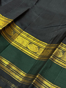 Dual tone tomato pink with black and green Handwoven Pure Jari Korvai Kanjivaram Silk Saree Buttas Beauty