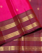Sahana- Gorgeous Shocking Pink Purplish Brown Buttas Handwoven Pure Kanjivaram Silk with beautiful doublepet borders rich pallu and contrast blouse