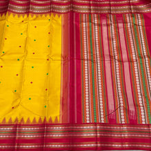 Yellow with Red Korvai with Buttas Handwoven Pure Zariless Temple Varisaipet Border Kanjivaram Silk Saree Beauty