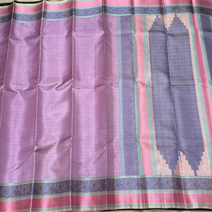 Lavendar with Greyish White Handwoven Pure Soft Zariless Kanchipuram Silk Saree Beauty