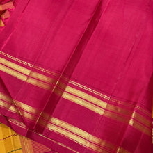 Vaibhogam- Mesmerizing Mustard with Ganga Jamuna Handwoven Pure Jari Korvai Kanjivaram Silk with neliveldhari woven beautiful body with rettapet borders rich seepu rekku pallu in arakku with contrast arakku blouse