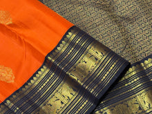 Vaibhogam-Strikingly Beautiful Orange with Blackish Kanchana Handwoven Pure Jari Korvai Kanjivaram Silk Saree with Rich Buttas Woven Body Gorgeous Pallu and Contrast Woven blouse beauty