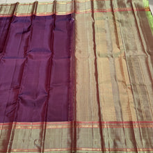 Deep Maroon with Elaichi Beige Green Handwoven Pure Lighter Kanjivaram Silk Saree with Classic Doublepet Borders Pallu and Contrast Blouse beauty