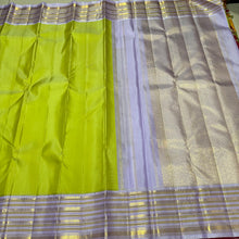 Mesmerising Pastel Grape Green with Lavendar Handwoven Kai Korvai Kanjivaram Silk Saree with rich varisaipet borders rich pallu and contrast woven blouse beauty
