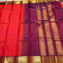 Nayaki-Stunning Orange with Burgundy Brown  Handwoven Pure  Kanjivaram Silk Saree with rich bawanchi borders with sampanga mustard selvedges contrast pallu and blouse