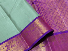 Pastel Green with Purple Handwoven Pure Jari Korvai Kanjivaram Silk Saree Beauty