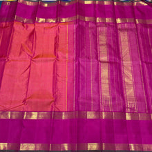 Dual tone Orange with Pink Kottadi Jari Checks with Long Doublepet borders rich seer pallu and contrast blouse in a beautiful Handwoven Pure Jari  Kanjivaram Silk Saree