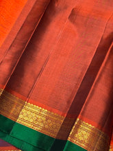 MS Blue with Rust Handwoven Pure Kanjivaram Silk Saree with spaced borders rich pallu and contrast woven blouse beauty