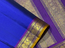 MS Blue with Purple Handwoven Pure Kanjivaram Silk Saree with small borders beauty