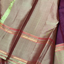 Deep Maroon with Elaichi Beige Green Handwoven Pure Lighter Kanjivaram Silk Saree with Classic Doublepet Borders Pallu and Contrast Blouse beauty