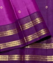 Sahana- Gorgeous Pink with Purple Buttas Handwoven Pure Kanjivaram Silk with rettapet borders rich pallu and contrast woven blouse