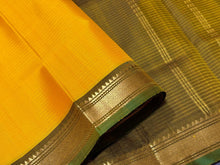 Yellow with Mehendi Green Handwoven Pure Kanjivaram Light Weight Silk Saree Beauty Striped body