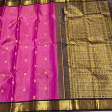 Deep Pink with Dark Brown Vairaoosi Korvai with Buttas Handwoven Pure Jari Kanjivaram Silk Saree Beauty