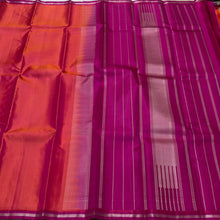 Nayaki- Gorgeous Orange Pink with Pink Handwoven Pure Kanjivaram Silk without zari with a beautiful small borders with pillayar moggu with rich seer pallu and contrast woven blouse