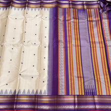 Offwhite with Purple Buttas Handwoven Pure Zariless Korvai Kanjivaram Silk Saree with temple borders beauty