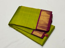Beautiful Green Sampanga with Deep Maroonish Magenta Handwoven Pure Jari Korvai Kanjivaram Silk Saree with rich borders pallu and contrast woven blouse