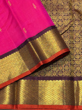 Vaibhogam -Super Gorgeous Tomato Reddish Pink with Coffee Brown Handwoven Pure Korvai Kanjivaram Silk with beautiful buttas woven body rich borders with rust jamudu with gorgeous pallu and contrast woven blouse