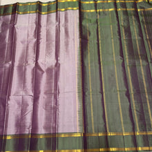 Dual tone pink grey with Green Striped Doublepet Handwoven Pure Light weight Kanjivaram Silk Saree Beauty