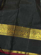 Black and White Podikattam with Korvai Handwoven Pure Jari Kanjivaram Silk Saree with rich borders Pillayar rekku pallu and contrast blouse beauty