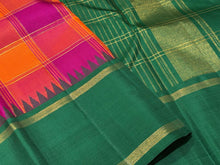 Palum Pazhamum Multicolored Checks with Green Handwoven Pure Jari Korvai Kanjivaram Silk Saree