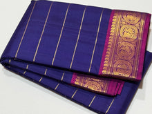 Deep Blue with Dark Magenta Jari Veldhari Handwoven Pure Kanjivaram Silk Saree with beautiful borders rich pallu and contrast woven blouse
