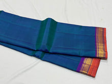 Peacock Blue with Purple Handwoven Pure Jari Kanjivaram Silk Saree Small borders beauty